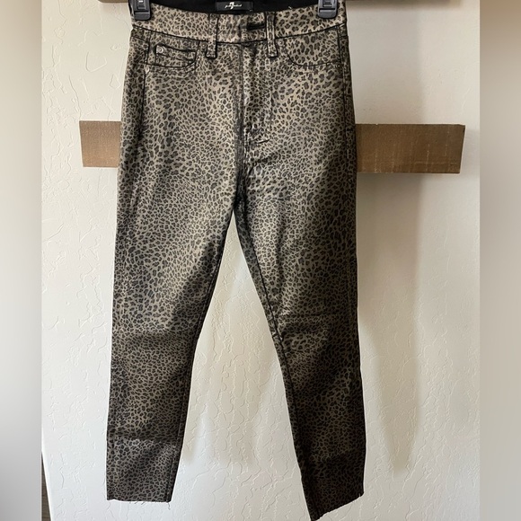 7 For All Mankind| Leopard Print Straight Jeans with Raw Hem—Waxed Material••• - Picture 2 of 16